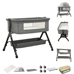 4-in-1 Baby Bedside Crib with Changing Table & Mosquito Net