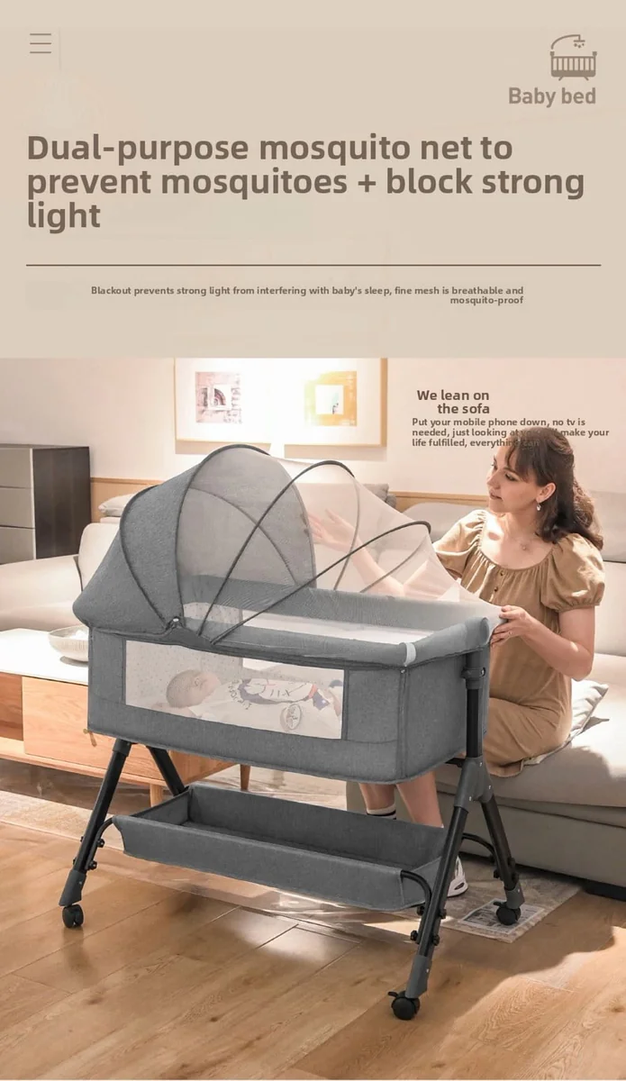 4-in-1 Baby Bedside Crib with Changing Table & Mosquito Net – photo 4