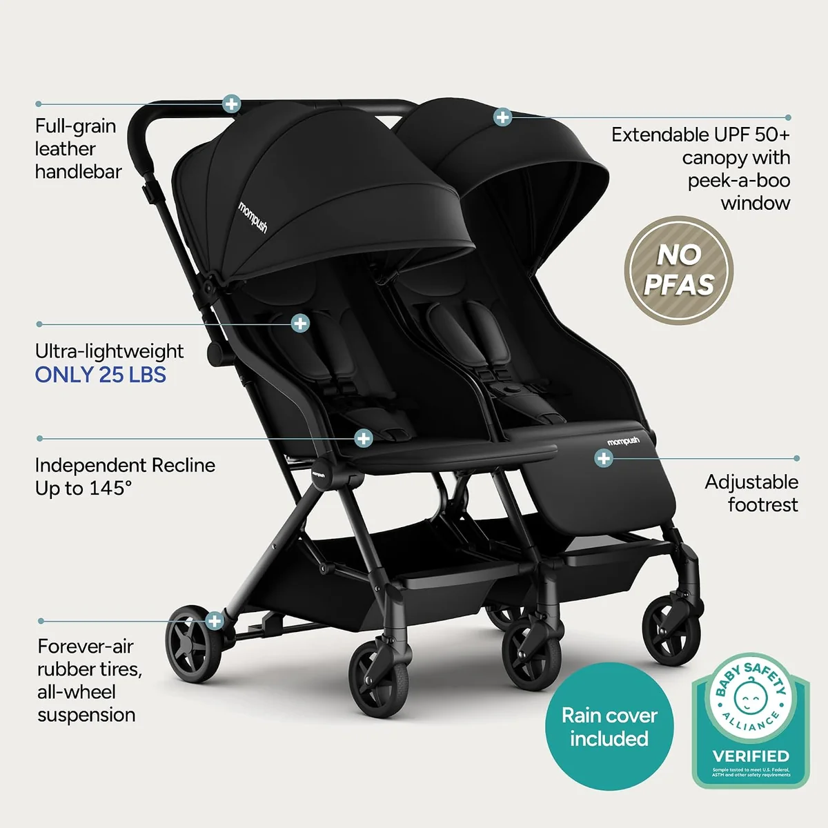 Mompush Lithe X2 Double Stroller (Side by Side) – photo 3