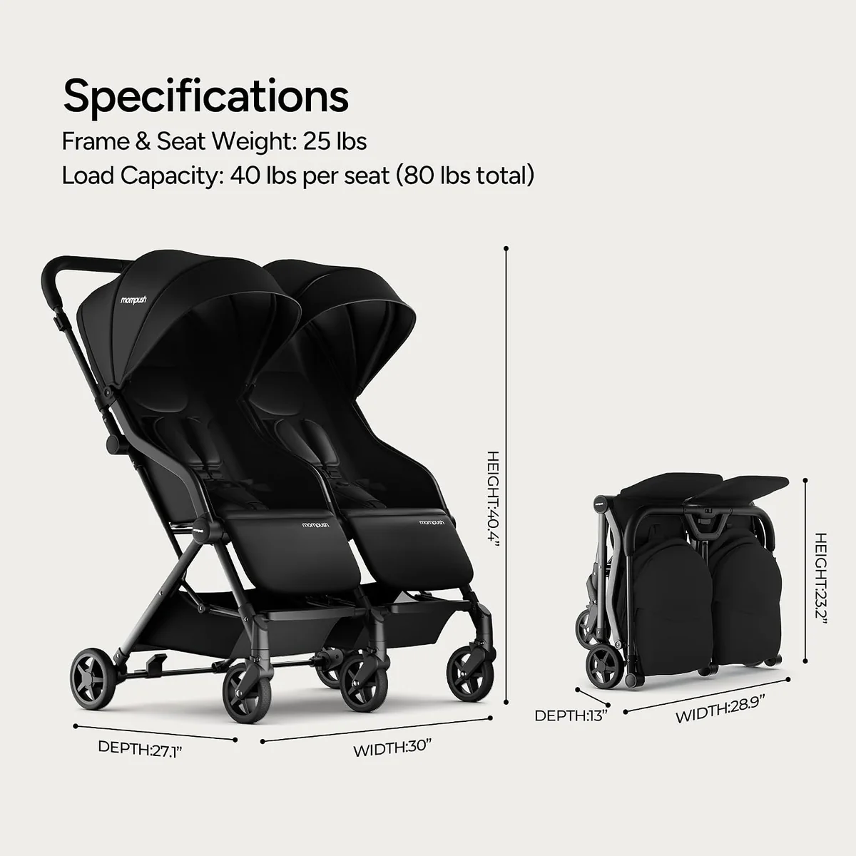 Mompush Lithe X2 Double Stroller (Side by Side) – photo 5